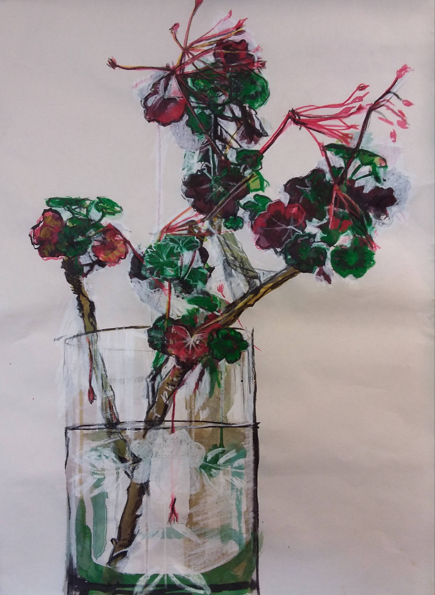 Rieteka Geursen 50 Shades of Geranium study 6 ink and chinagraph pencil on Chinese Scroll paper