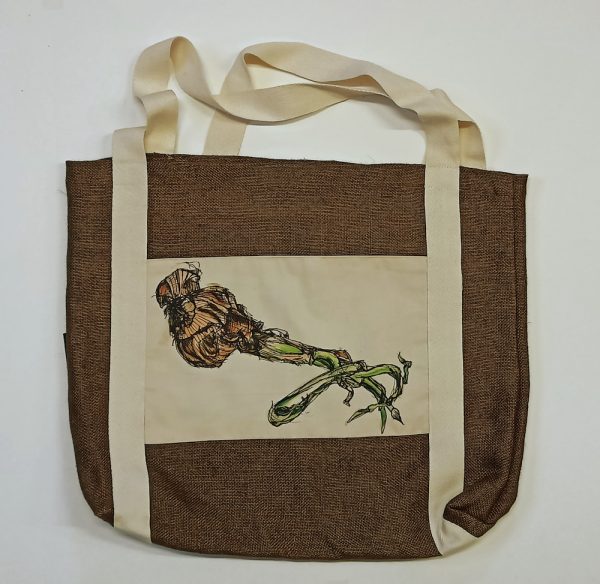 onion brown hessian white straps market bag