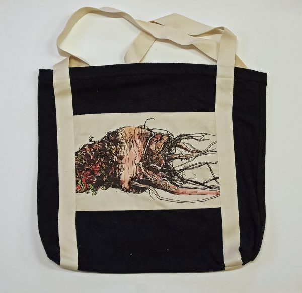 organic beetroot black cotton white straps market bag (1)