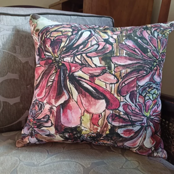 aeoniums canvas cushion crimson backing