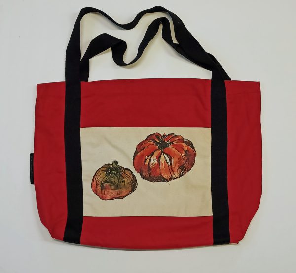 heirloom tomatos red canvas black straps market bag